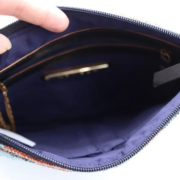 Steven Seed Beaded Bohemian Latken Cowrie Tassel Clutch Bag Blue Zippered Bag - Picture 5 of 15